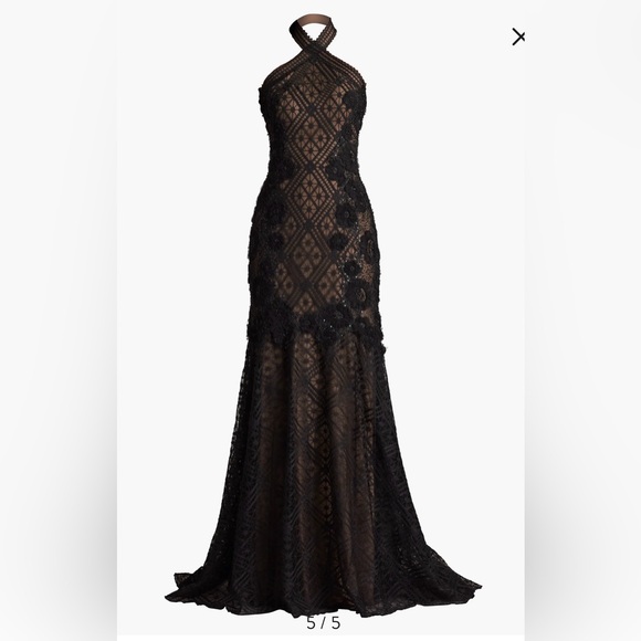 Tadashi Shoji Dresses & Skirts - Tadashi Shoji Embroidered Sequin Lace Halter Neck Gown